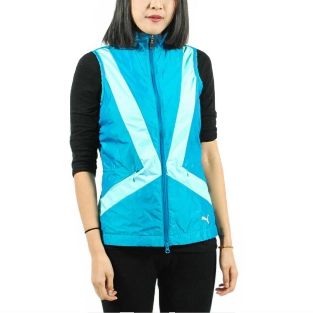 Puma Golf Wind Athletic Vest Blue Zip Front Anorak Cinch Waist Large